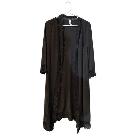Women's Cardigan 3/4 Sleeve Open Front Lace Wrap Long Duster Cardigan - Picture 3 of 5